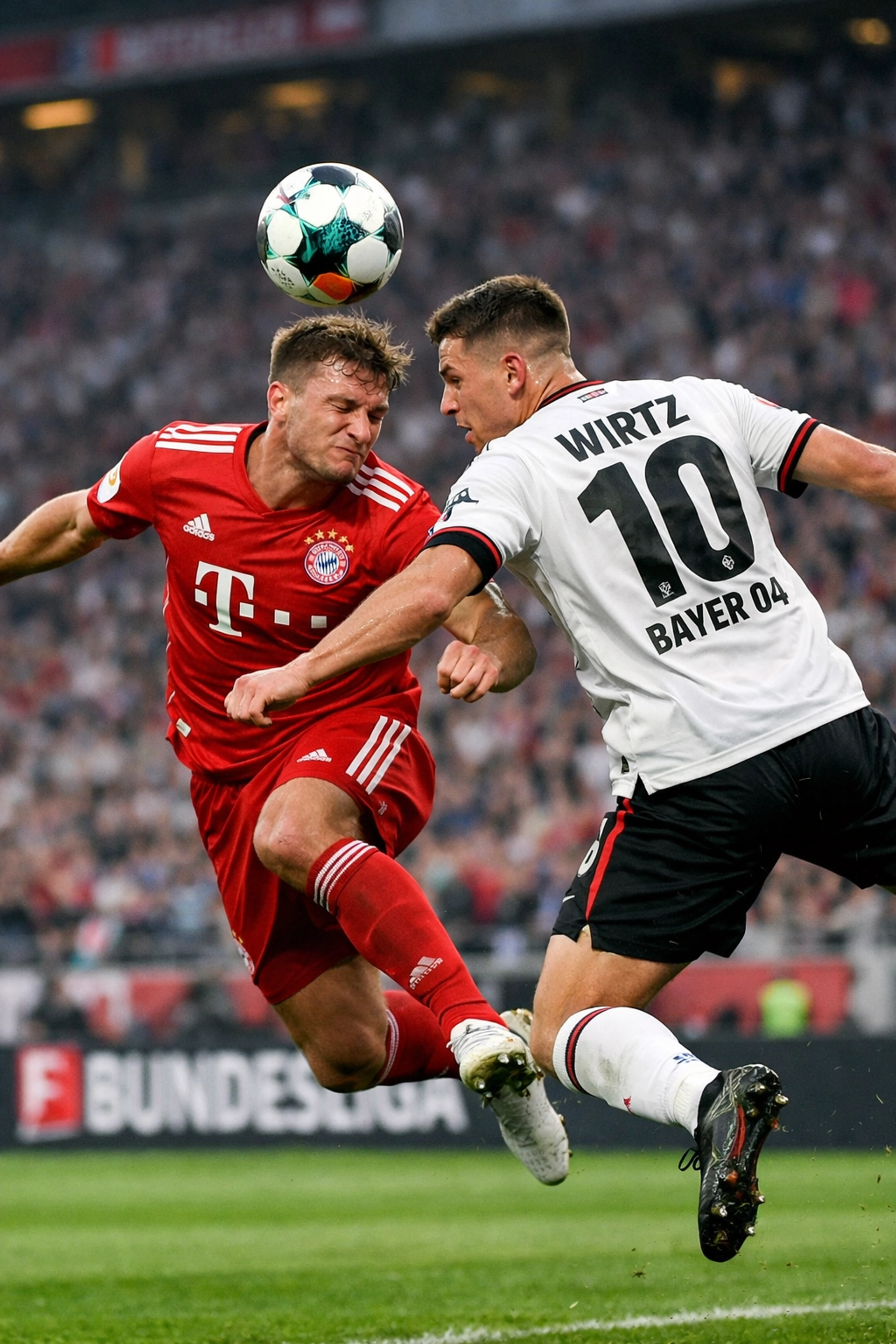 Bundesliga Mittelfeld-Zweikampf zwischen zwei Spielern im Stadion