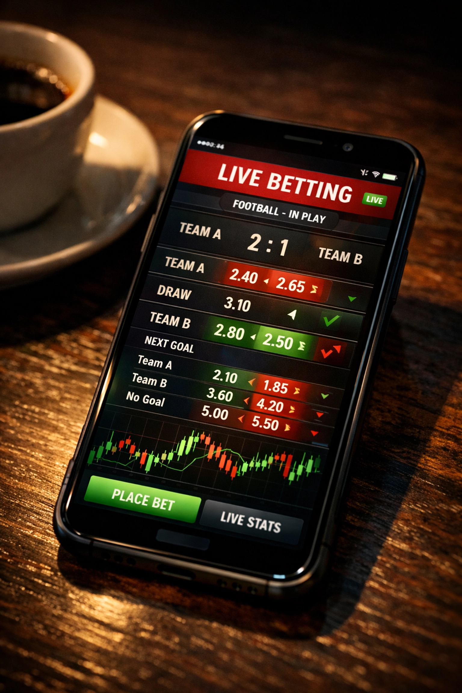 Live-Wetten App zeigt dynamische Quoten in Echtzeit auf Smartphone