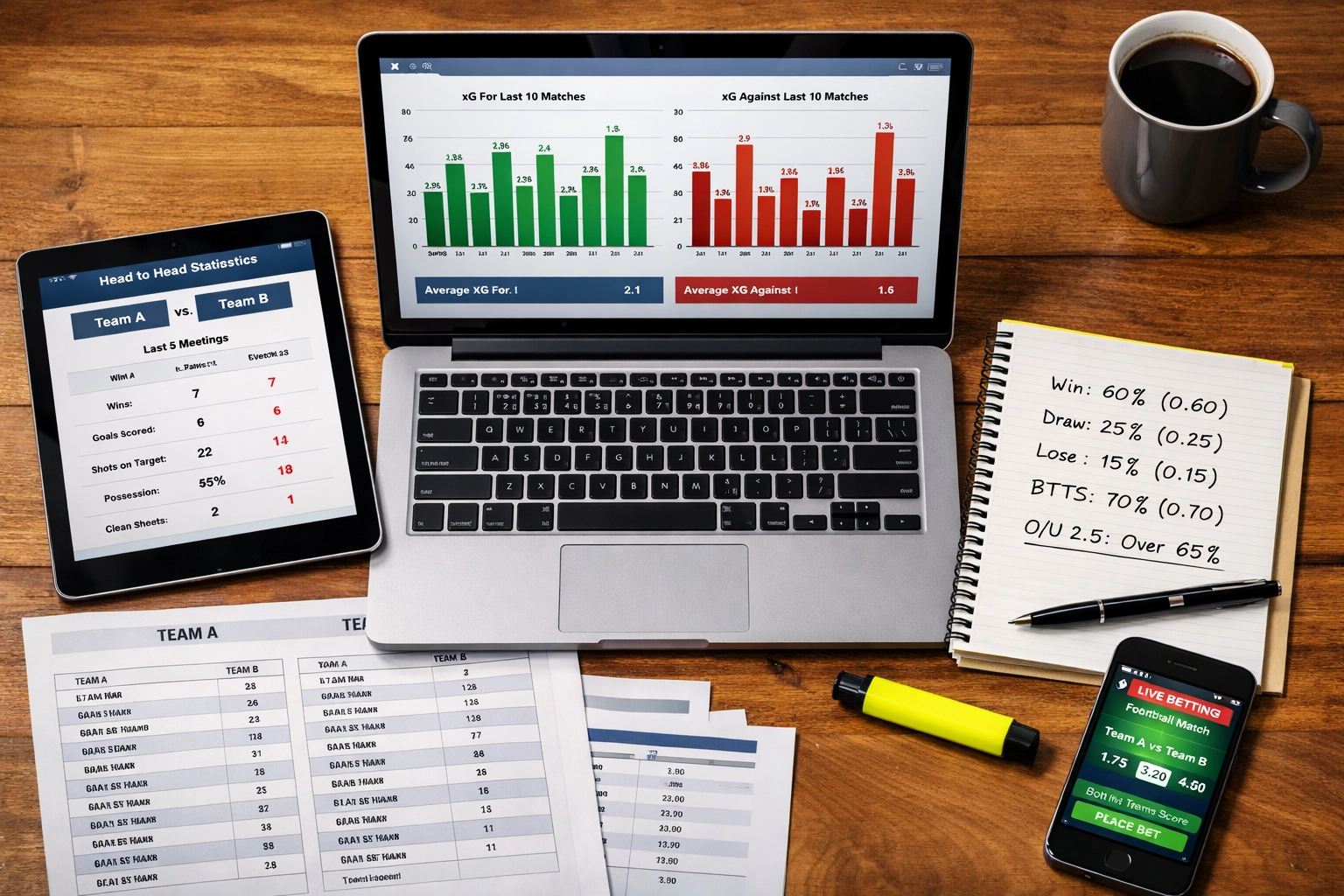 Professionelles Sportwetten Research Setup mit xG-Statistiken, Match-Daten und Wettanalyse-Tools