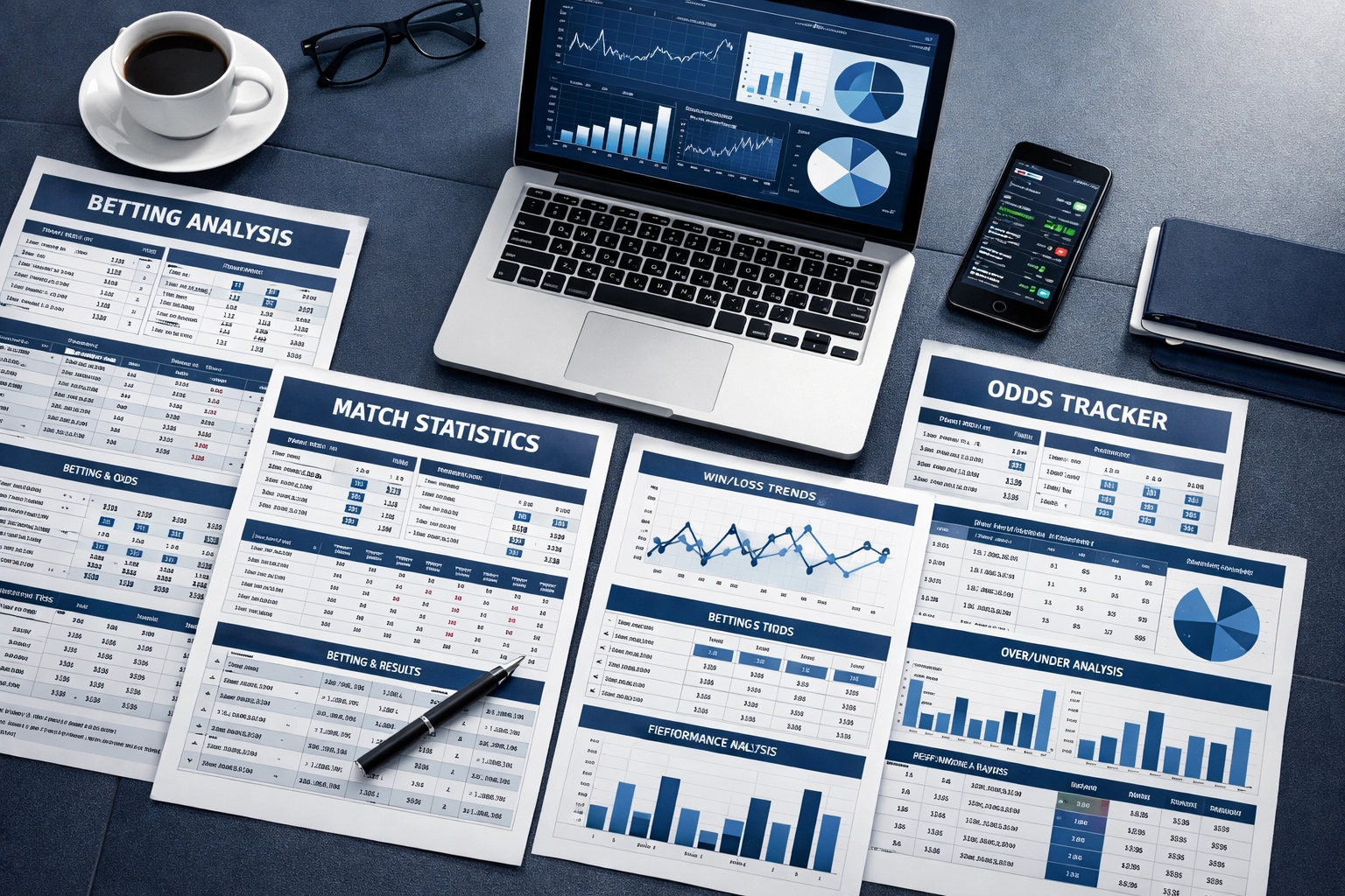 Professioneller Arbeitsplatz für Sportwetten-Analyse mit statistischen Charts