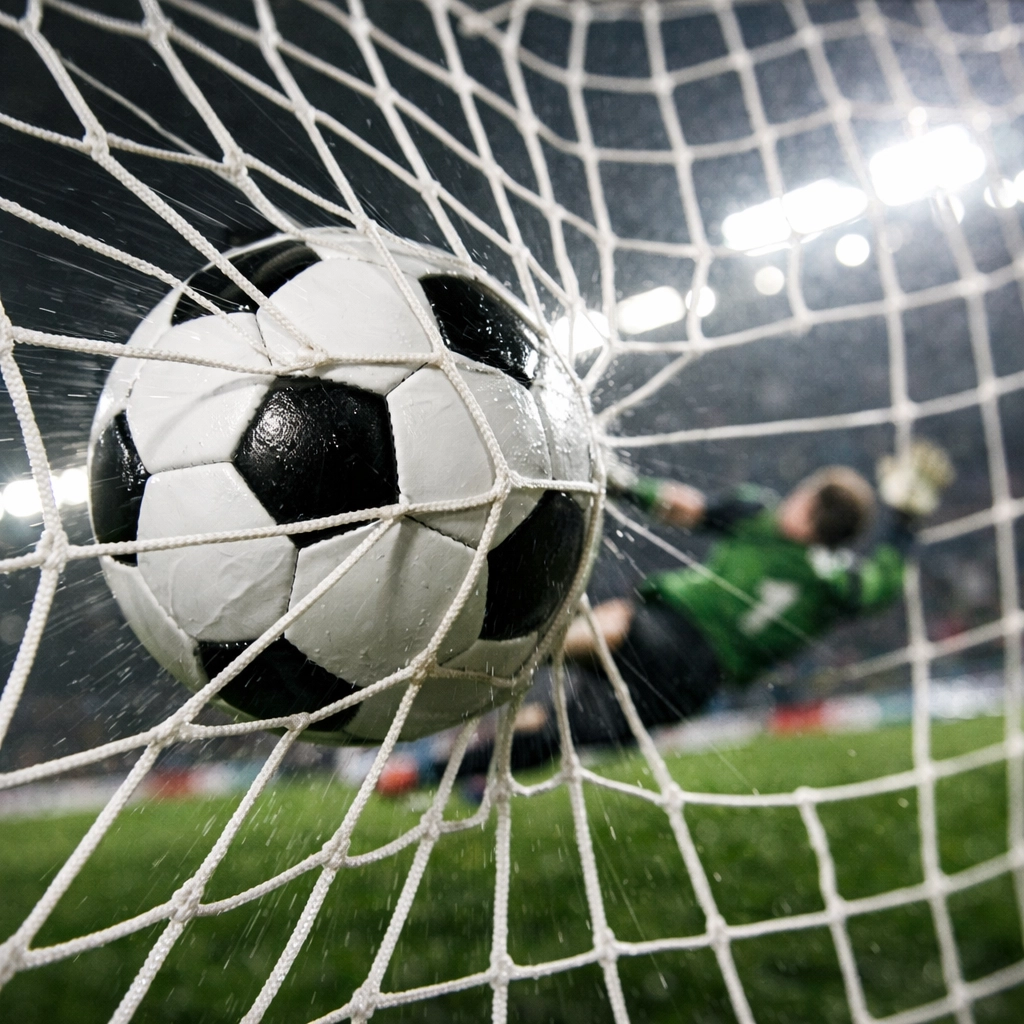 Fußball schlägt im Tornetz ein zur Veranschaulichung von Tor-Statistiken