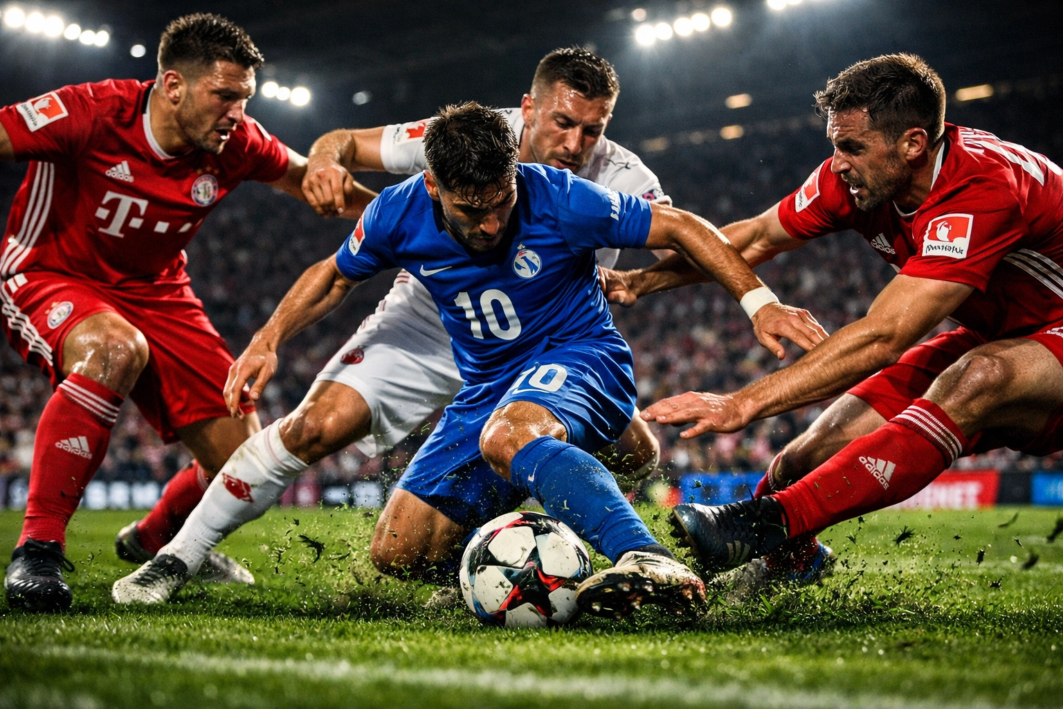 Counter-Pressing Situation in der Bundesliga mit mehreren Spielern beim intensiven Ballgewinn