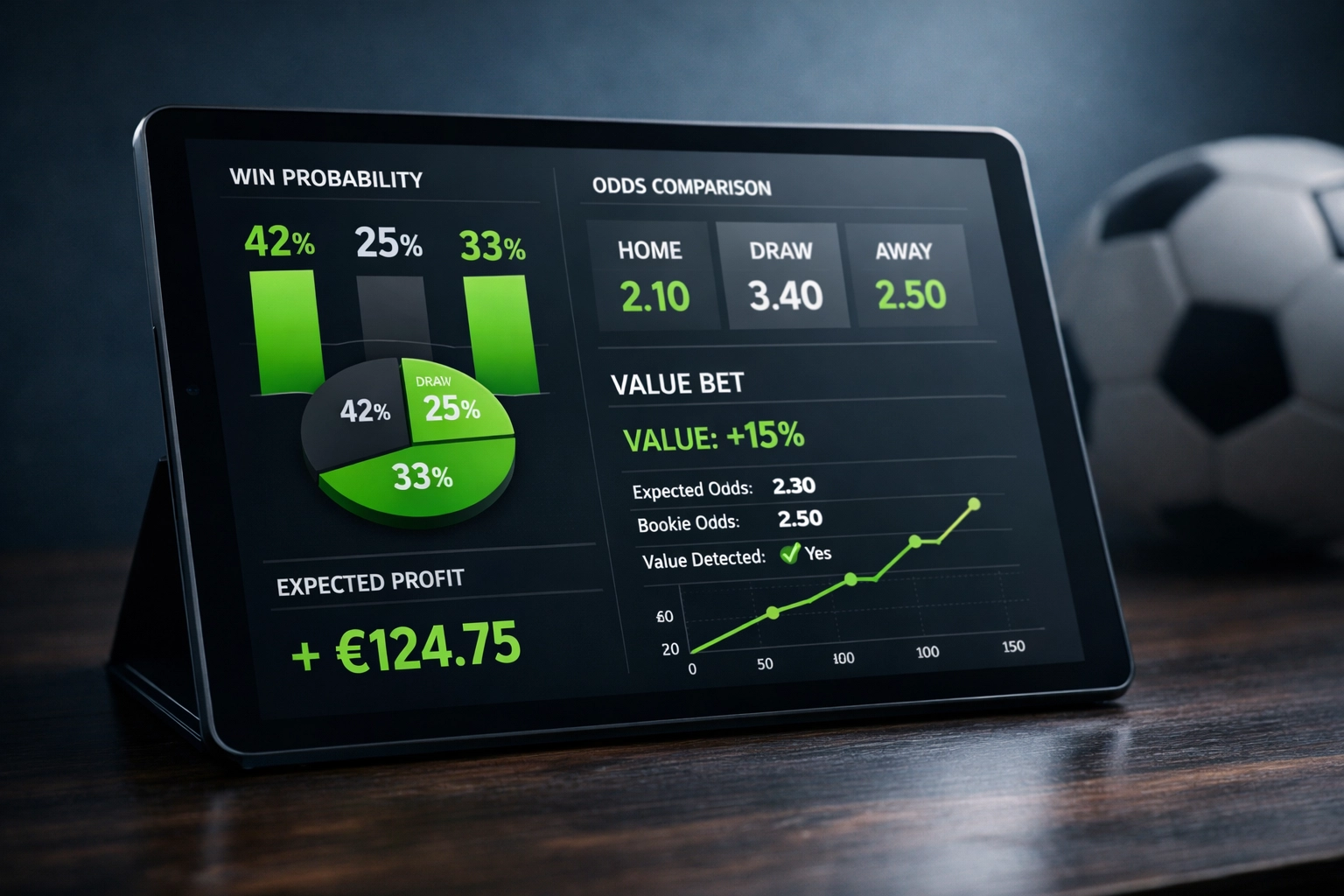 Analytics Dashboard für Value Betting mit Wahrscheinlichkeiten und Quotenvergleich