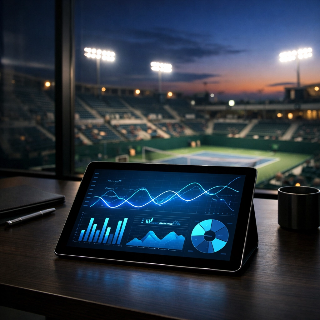Tablet mit Daten-Charts zur Berechnung des Expected Value und zur professionellen Tennis-Analyse.