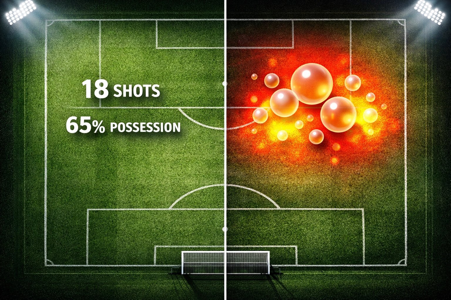xG-Modelle vs. klassische Statistiken Vergleich auf Bundesliga-Spielfeld mit Heatmap-Visualisierung