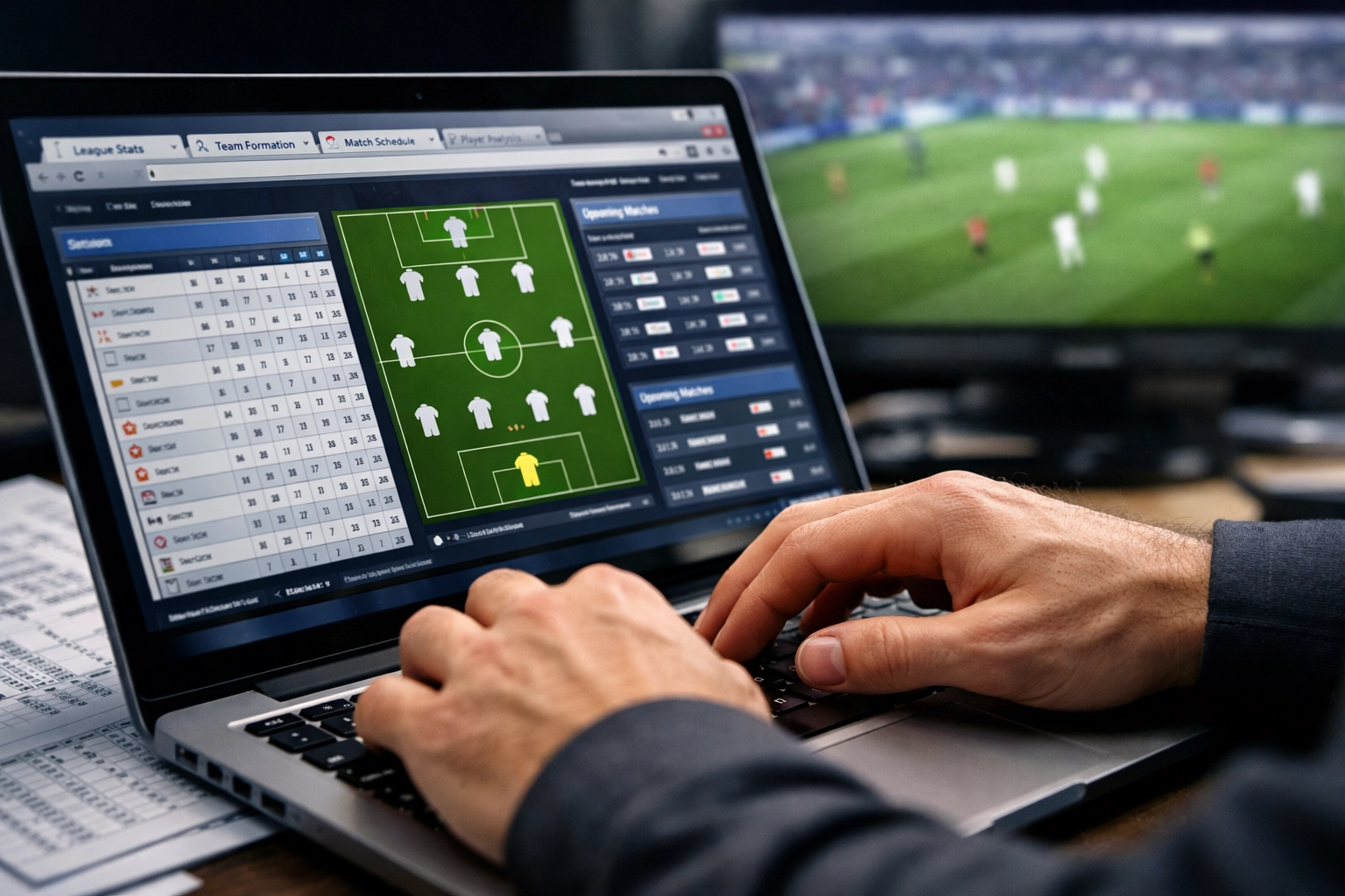 Datenanalyse für Sportwetten mit Fußballstatistiken und Teamformationen am Computer