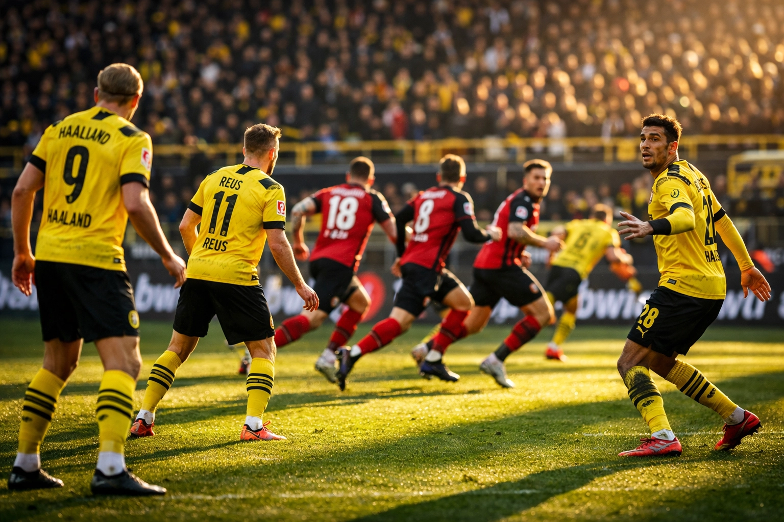 BVB-Spieler im langsamen Umschaltmoment nach Ballverlust während eines Konterangriffs