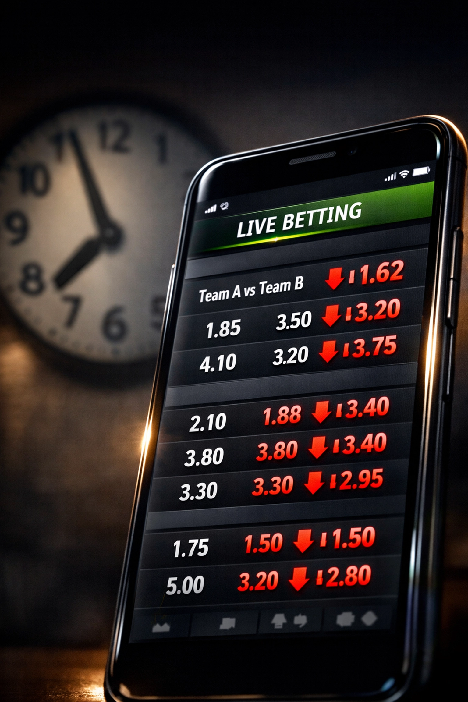 Fallende Sportwetten-Quoten in Echtzeit auf Smartphone vor Spielbeginn