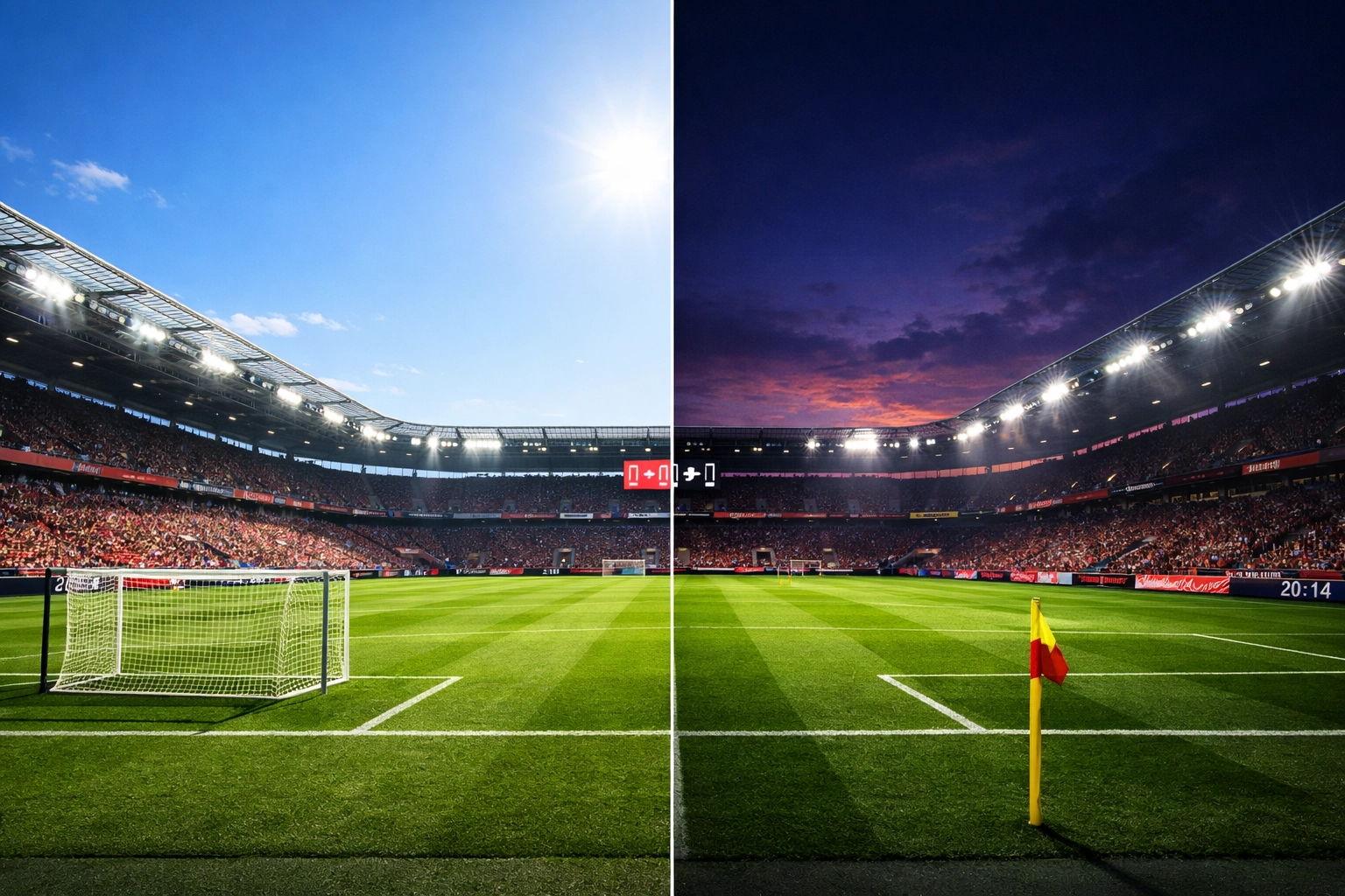 Bundesliga Stadion Vergleich Tagspiel vs Abendspiel unter Flutlicht