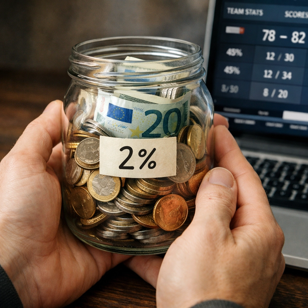 Fixed-Stake-Methode: Glas mit Geldreserve für 2% Einsatz pro Wette beim Sportwetten