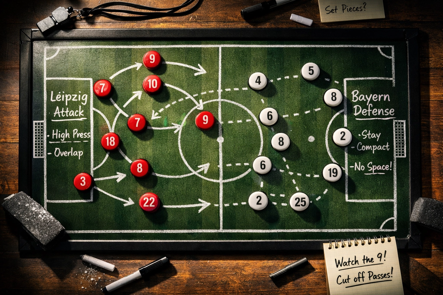 Taktiktafel zeigt Bayern und Leipzig Aufstellungen im DFB-Pokal Viertelfinale