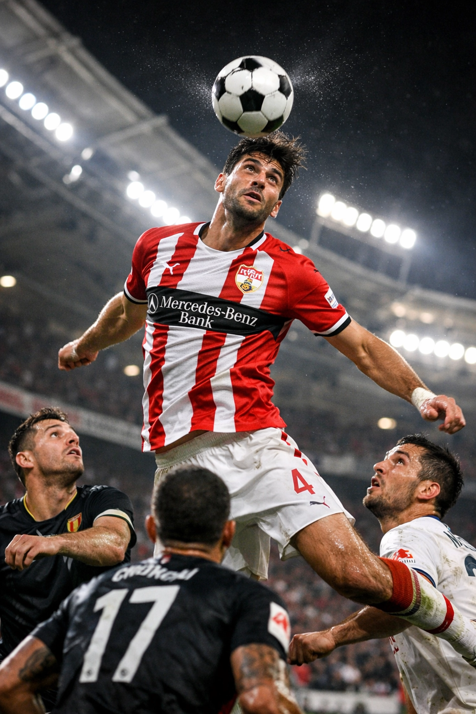 VfB Stuttgart Innenverteidiger Mendes gewinnt Kopfball-Duell im Bundesliga Rückrundenspiel