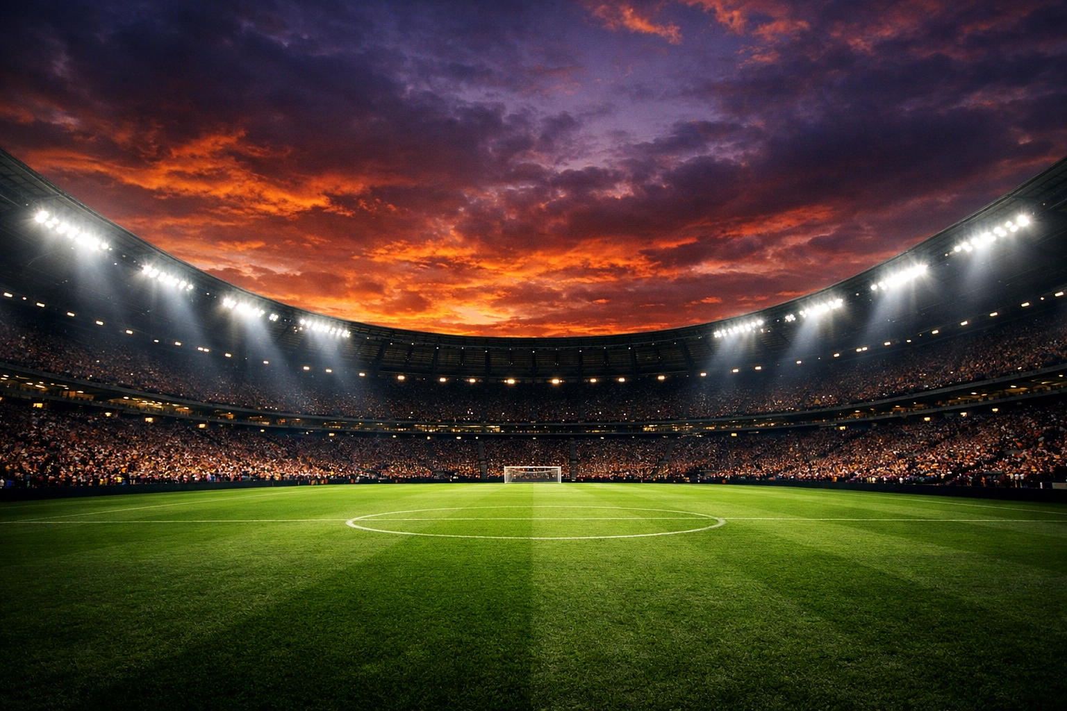 Atmosphärisches Fußballstadion bei Flutlicht für die Barcelona Villarreal Analyse.