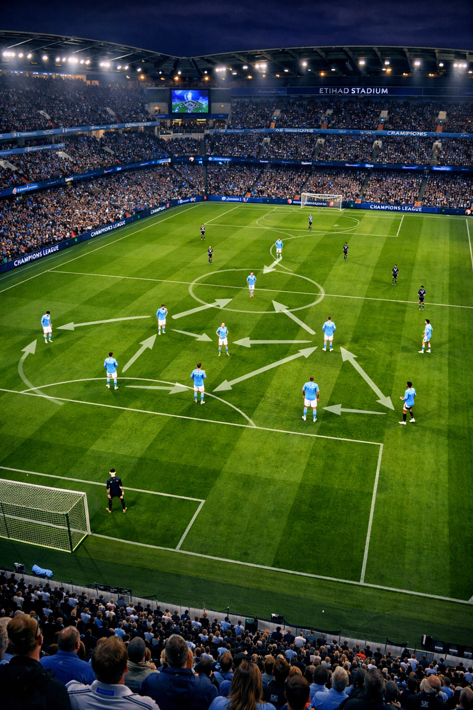 Manchester City asymmetrisches 3-2-4-1 System Champions League taktische Aufstellung