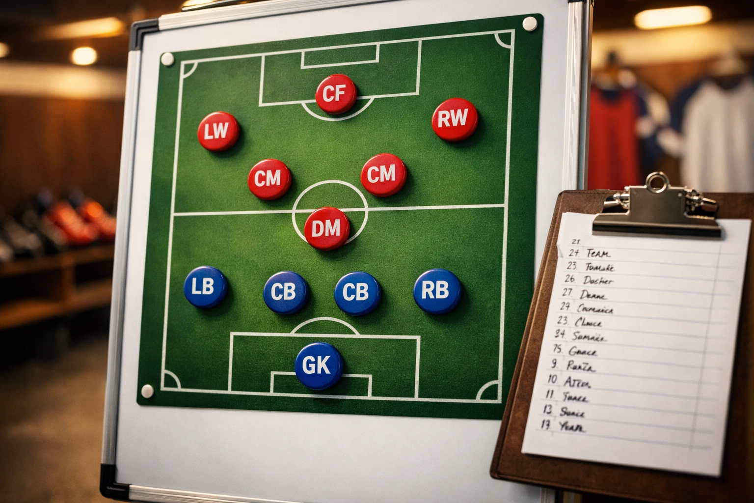 Taktiktafel mit Fußball-Aufstellung für Last-Minute Wettanalyse
