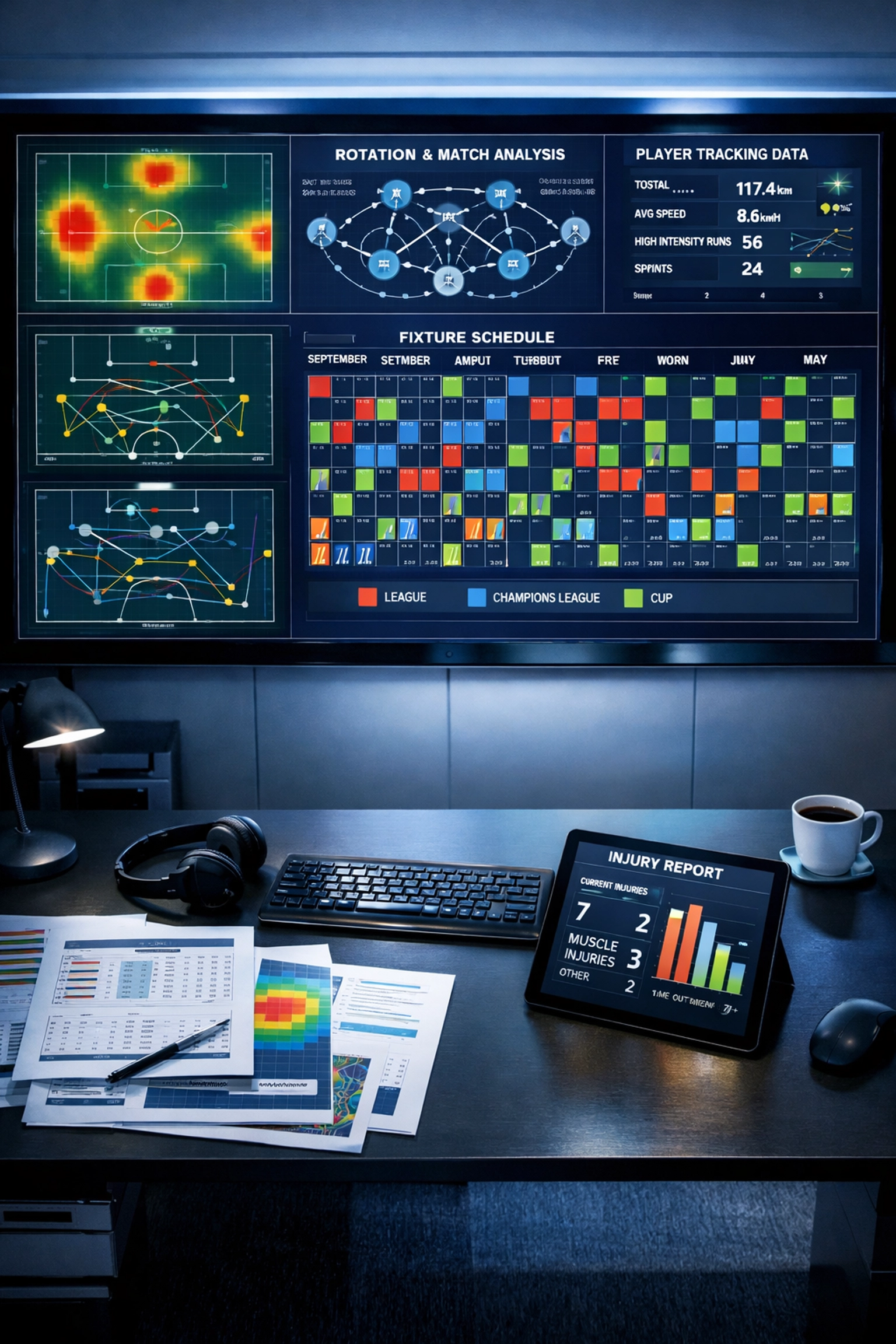 Fußball-Analytics-System visualisiert Rotationsplanung für Champions League Spielplan