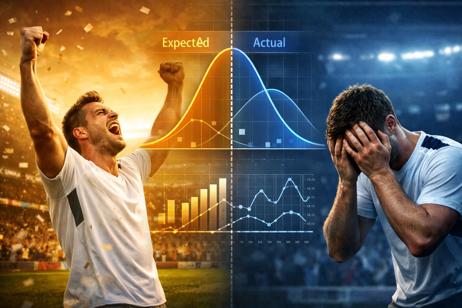 Kontrast zwischen erfolgreicher und verfehlter Torchance mit xG-Statistiken