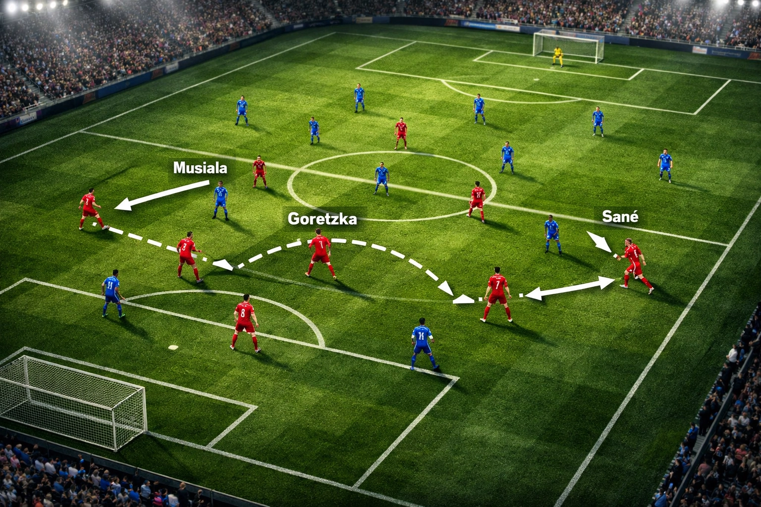 Bayern München 3-1-4-2 Formation mit Goretzka in der Dreierkette - Taktische Analyse