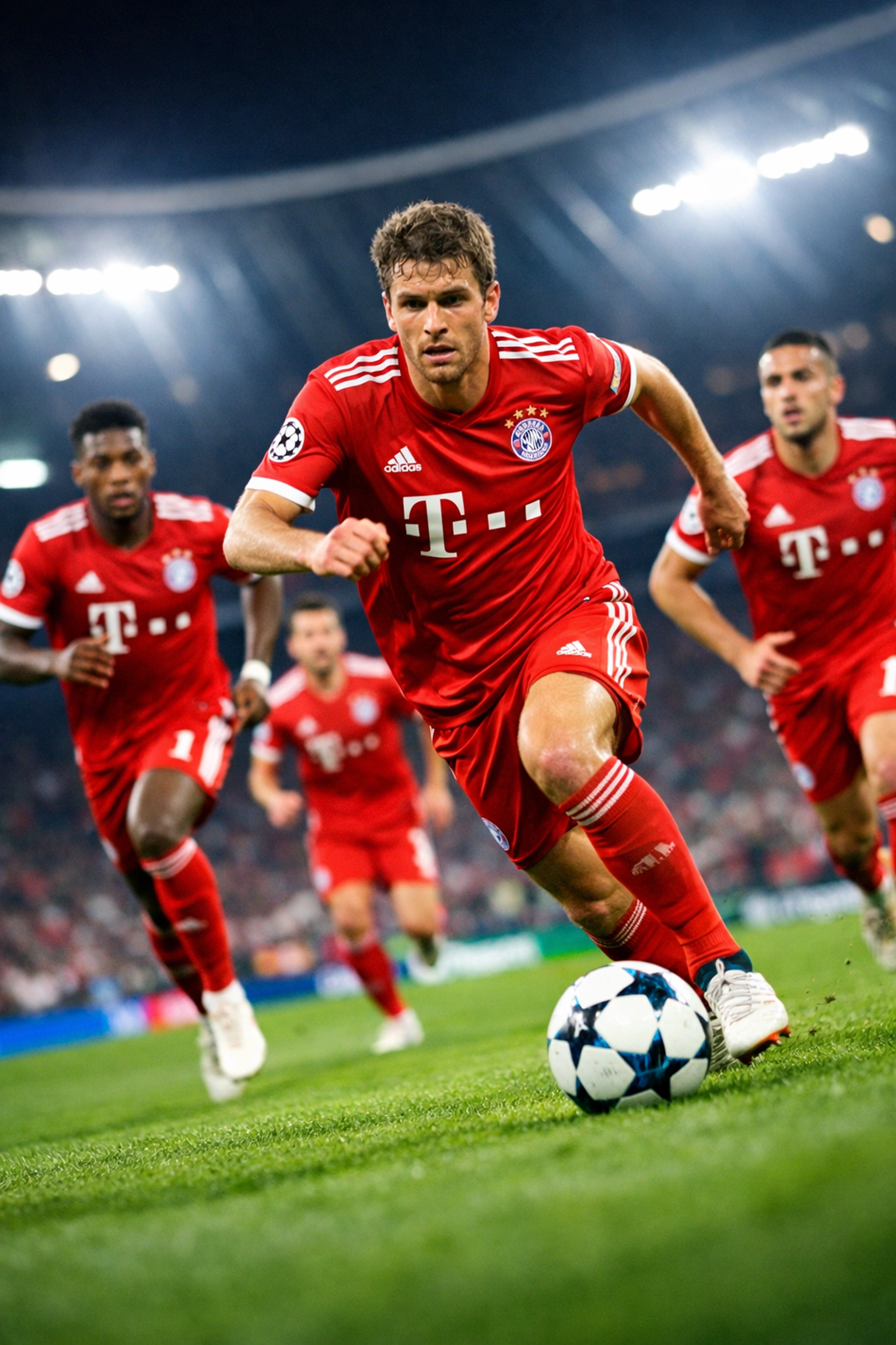 FC Bayern Spieler im offensiven Konter mit numerischer Überlegenheit durch die Dreierkette