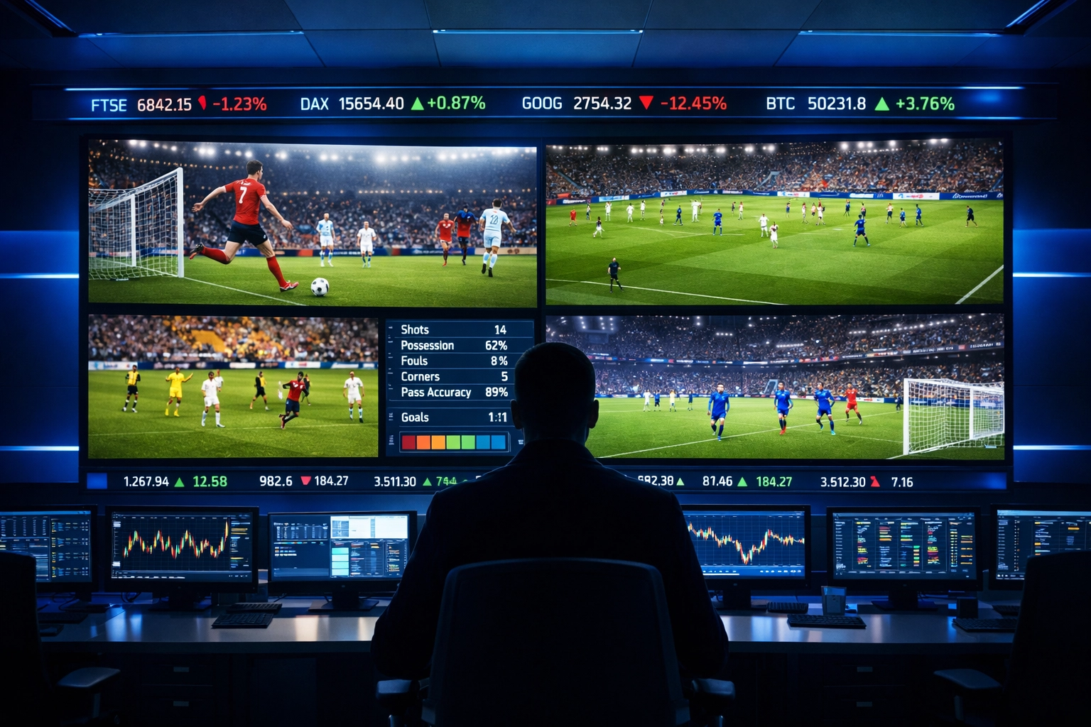 Überwachung globaler Quotenbewegungen und Markttrends in einem modernen Analysezentrum.