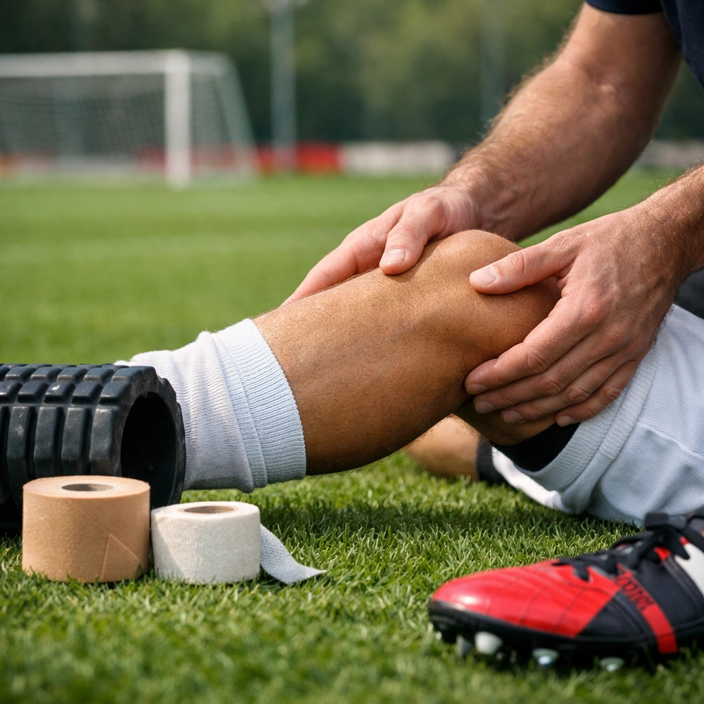 Physiotherapeut untersucht Spielerbein – Comeback nach Verletzung bei Werder Bremen