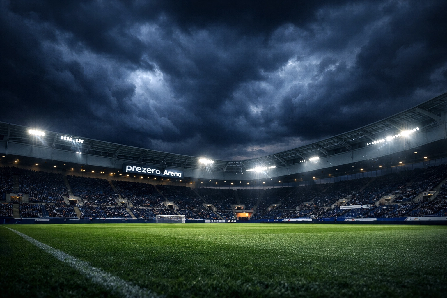 PreZero Arena Sinsheim bei stürmischer Atmosphäre – Symbol für Hoffenheims turbulente Saison