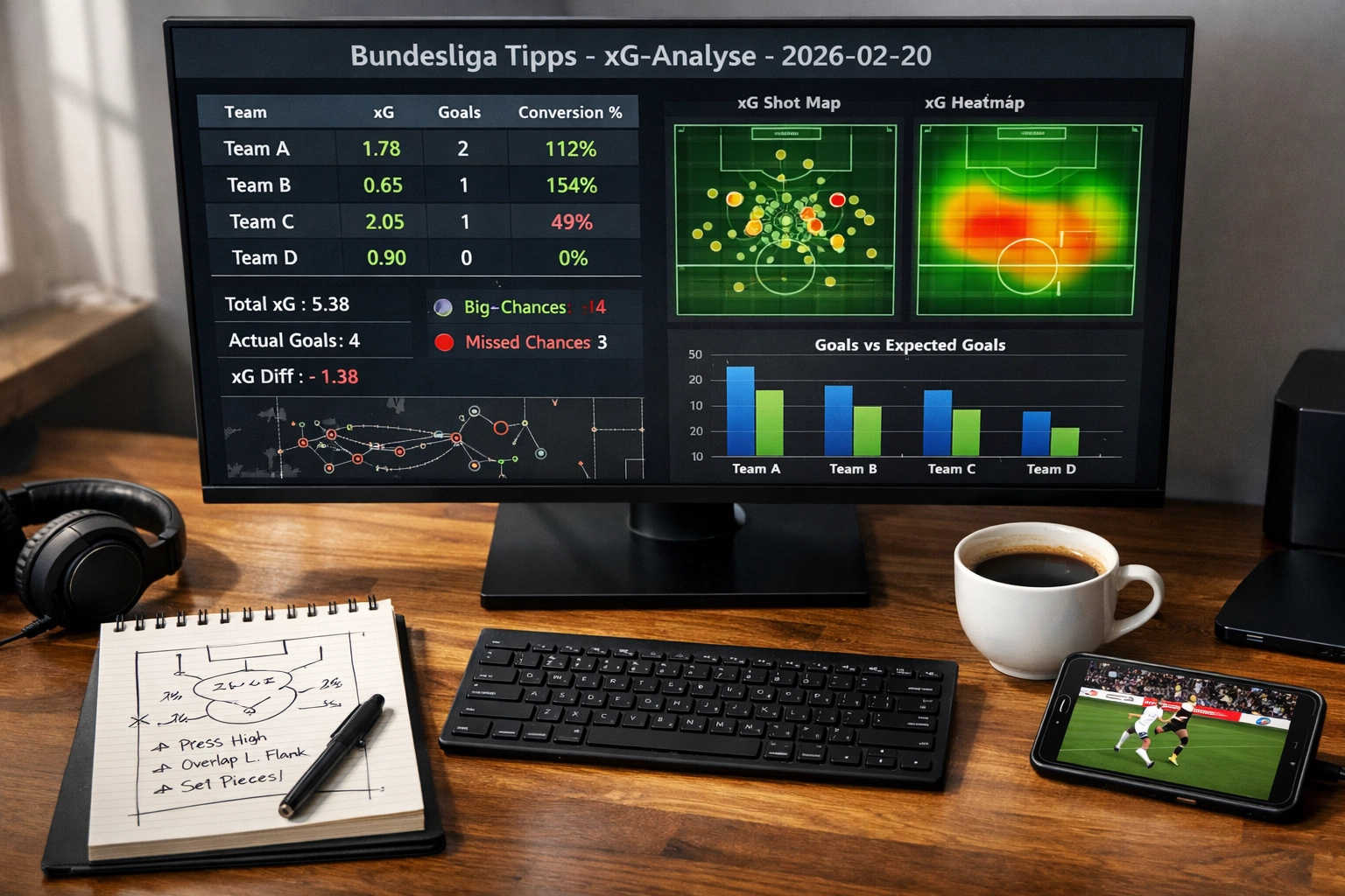 Expected Goals Statistiken auf Monitor – Bundesliga xG-Analyse für Wettprognosen