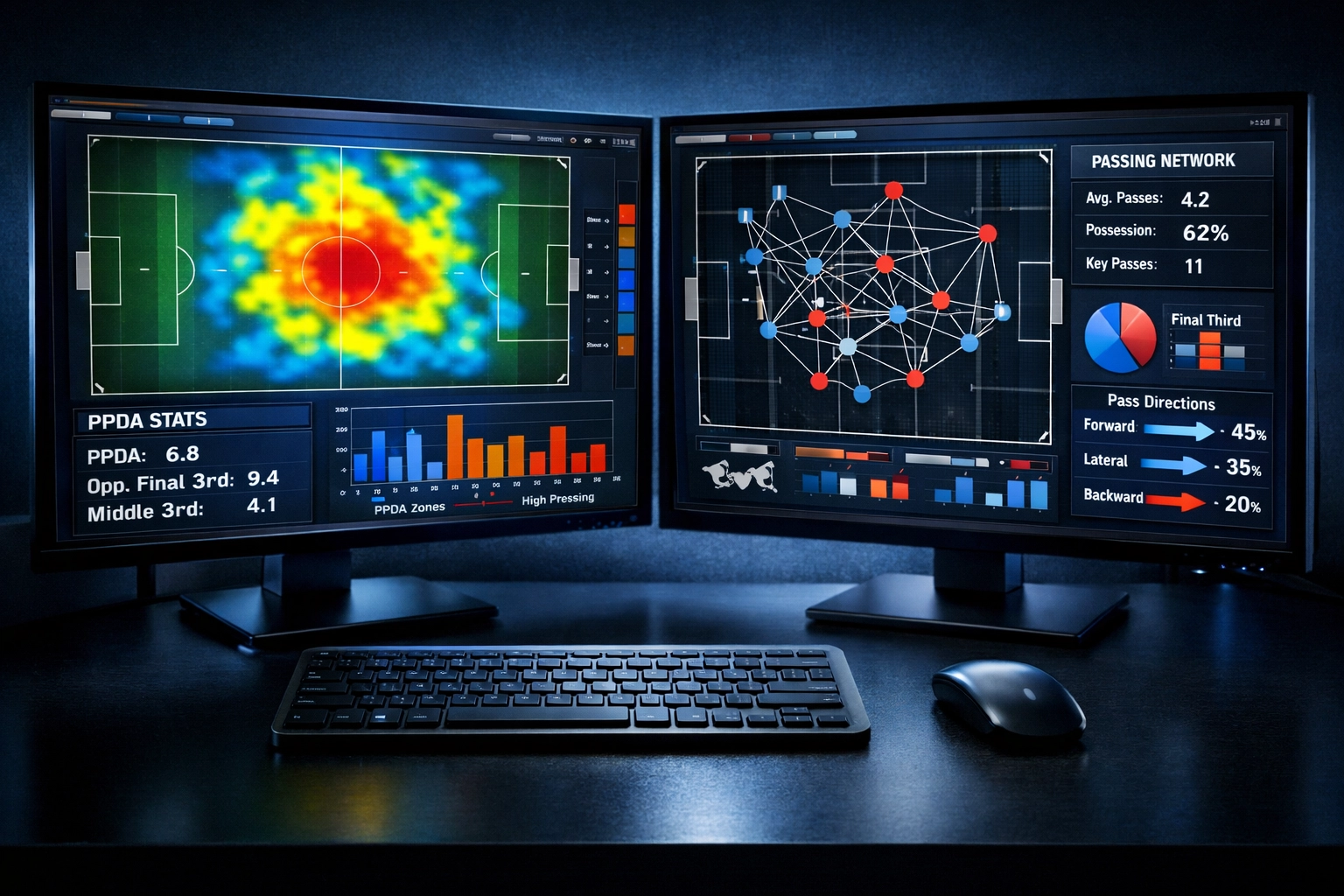 Fußballanalyse-Dashboard mit PPDA-Statistiken und Heat Maps für Bundesliga-Prognosen