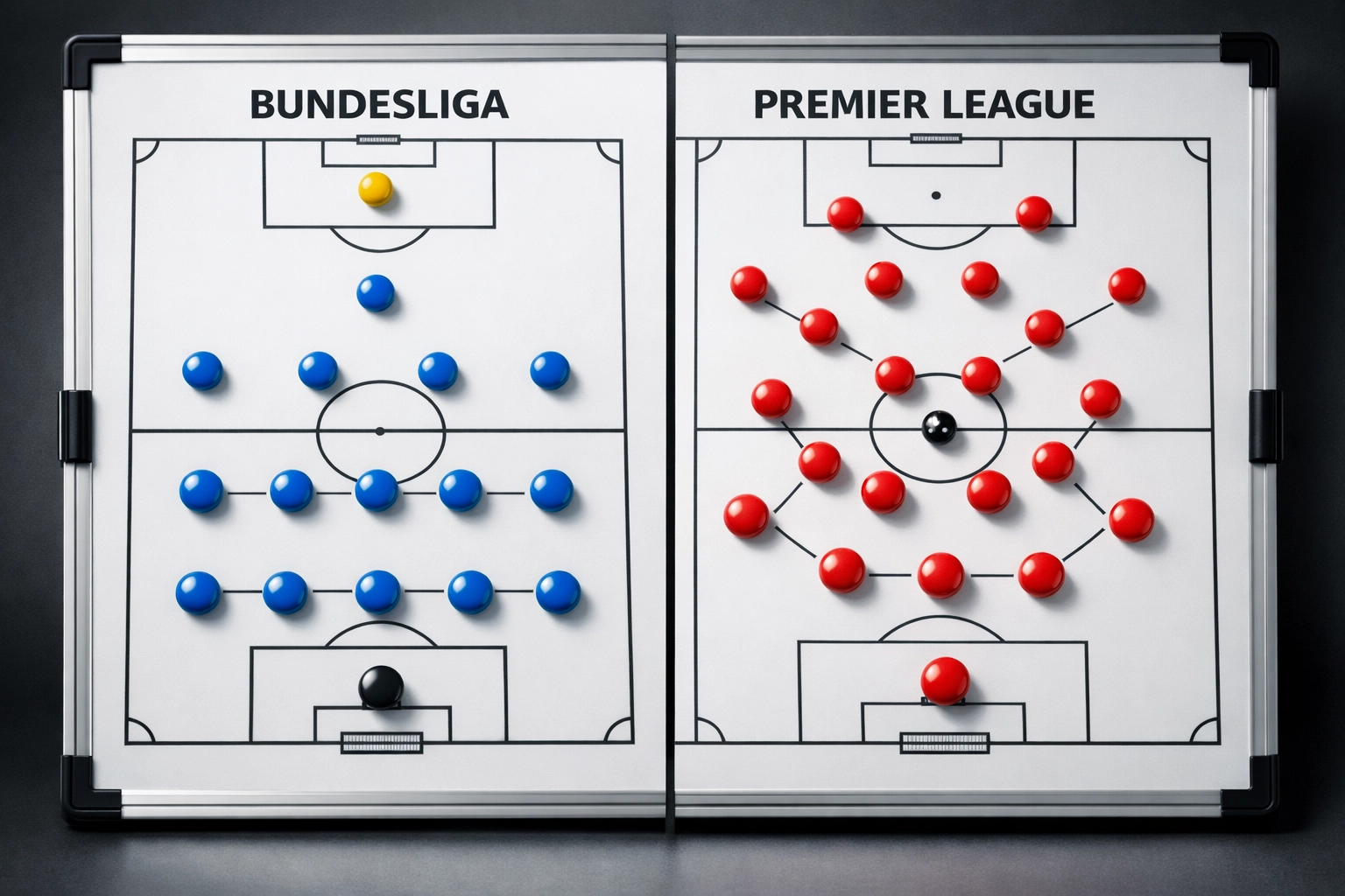 Taktiktafel vergleicht Bundesliga-Formationen mit Premier League Pressing-Systemen