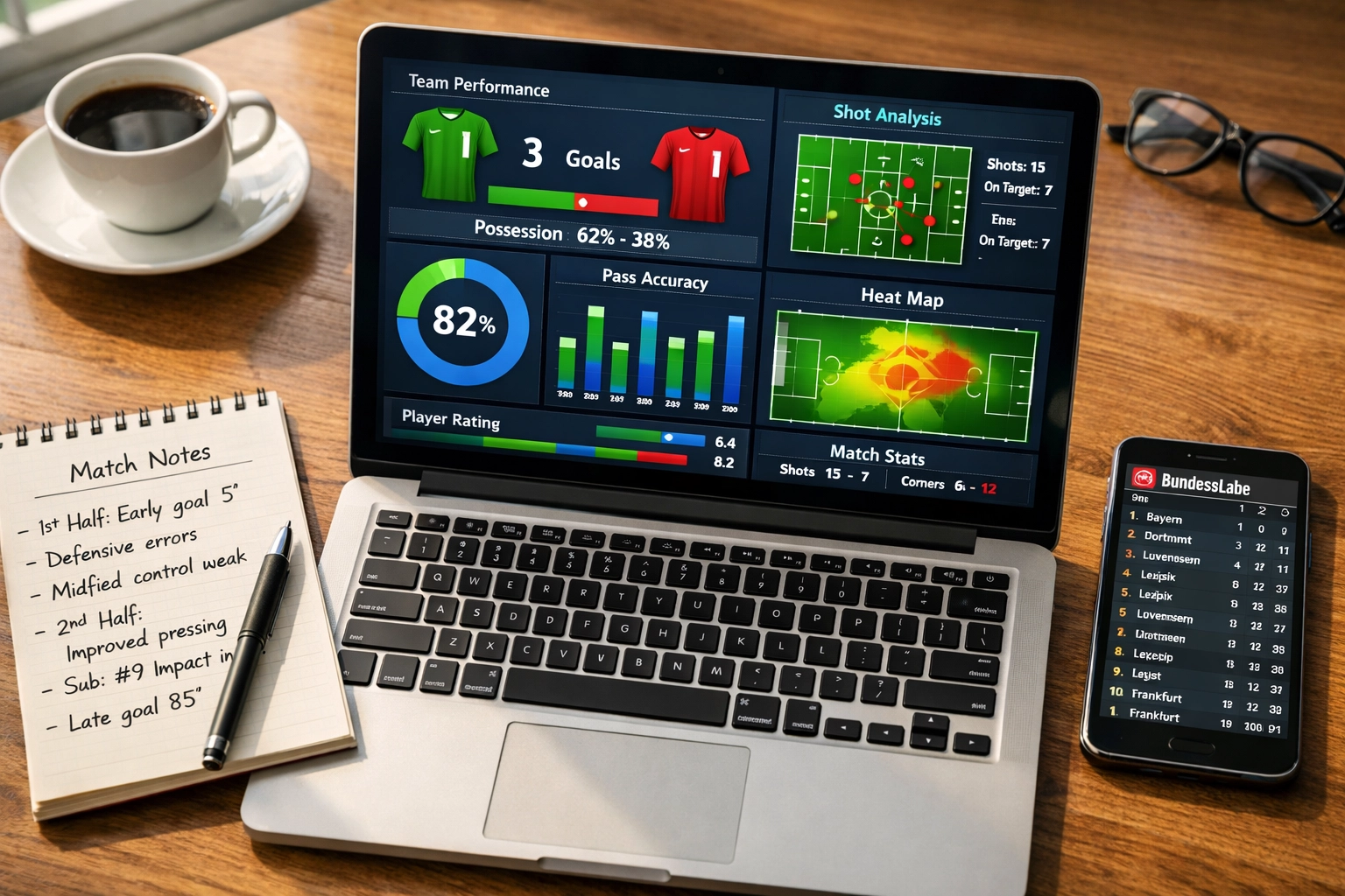 Bundesliga Statistiken und Datenanalyse auf Laptop für Spielanalyse