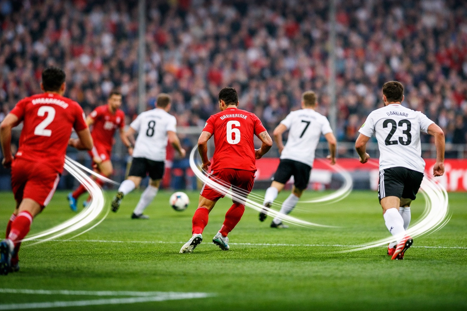 Bundesliga Spieler während Formationswechsel von Defensive zu Offensive