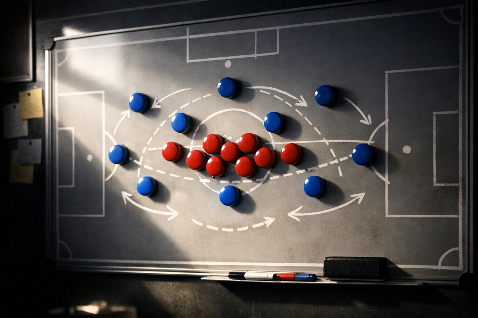 Taktische Spielvorbereitung am Whiteboard für die Defensiv-Strategie im Valencia-Derby.