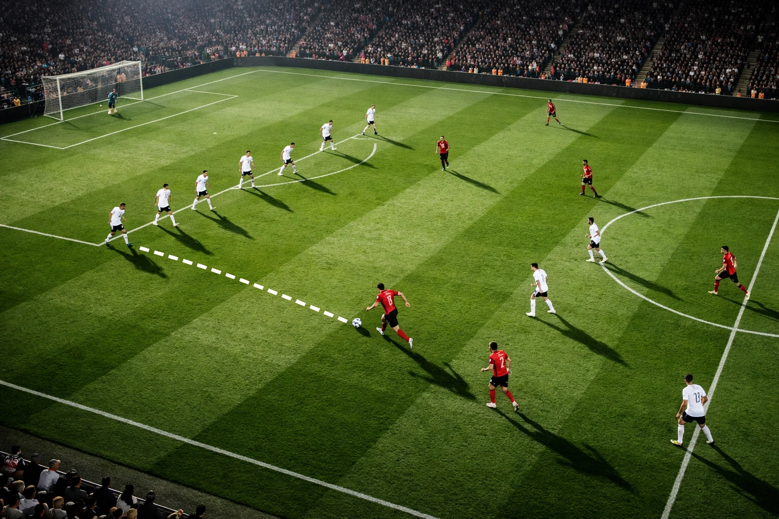 Fußballspiel aus taktischer Perspektive zeigt Defensivformation für BTTS-Analyse