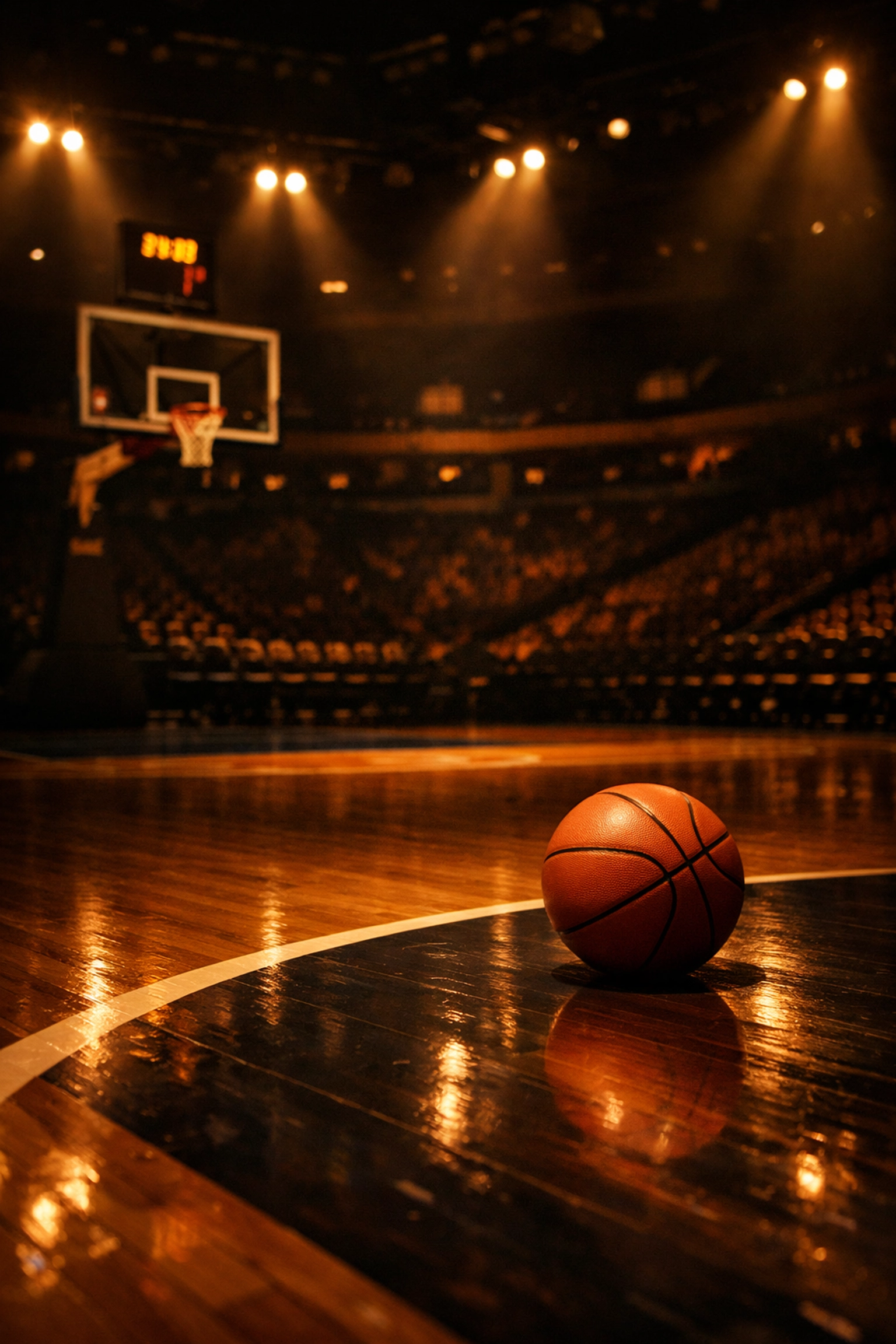 Leere Basketball-Arena vor Spielbeginn – Atmosphäre bei Nacht-Wetten
