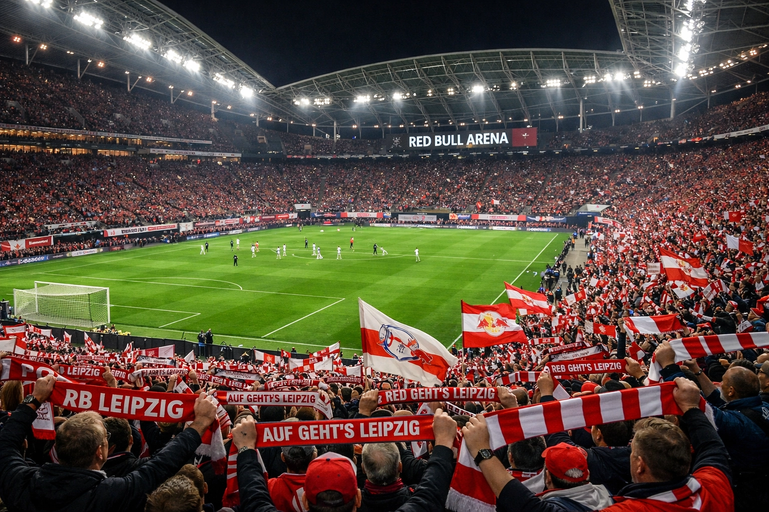 Red Bull Arena Leipzig vollbesetzt mit Fans bei Bundesliga-Heimspiel