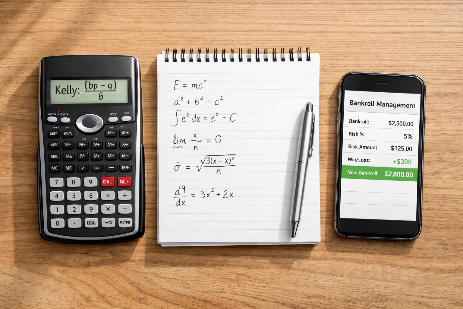 Kelly-Kriterium Formel auf Taschenrechner für Bankroll Management im Sportwetten