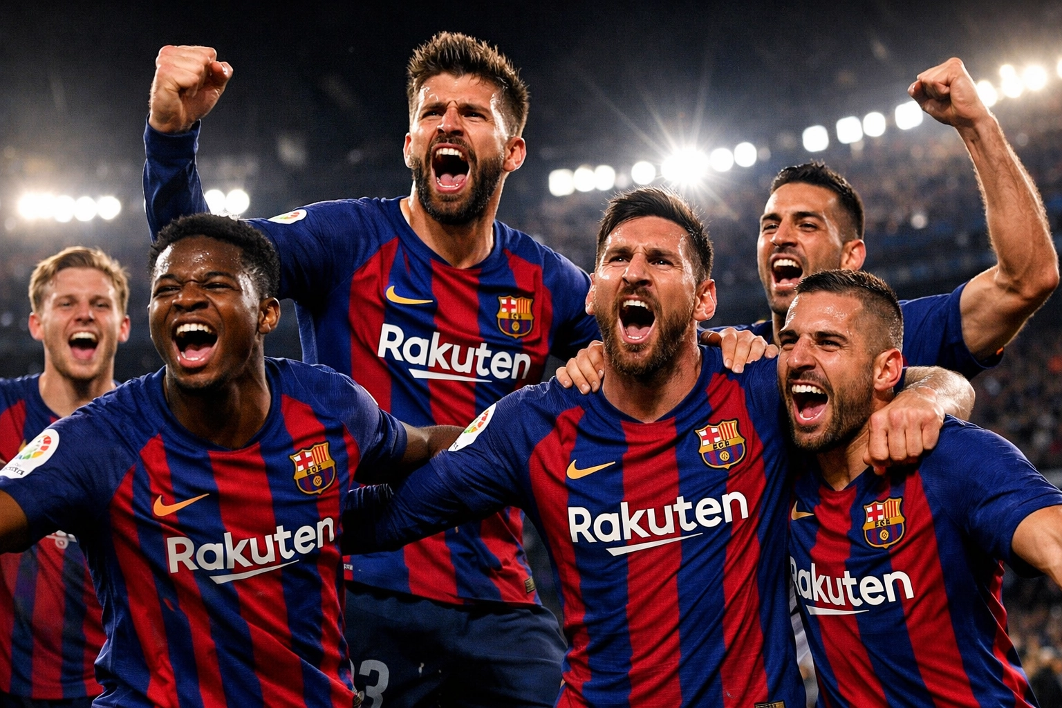 FC Barcelona players celebrating goal during La Liga match showcasing dominant form