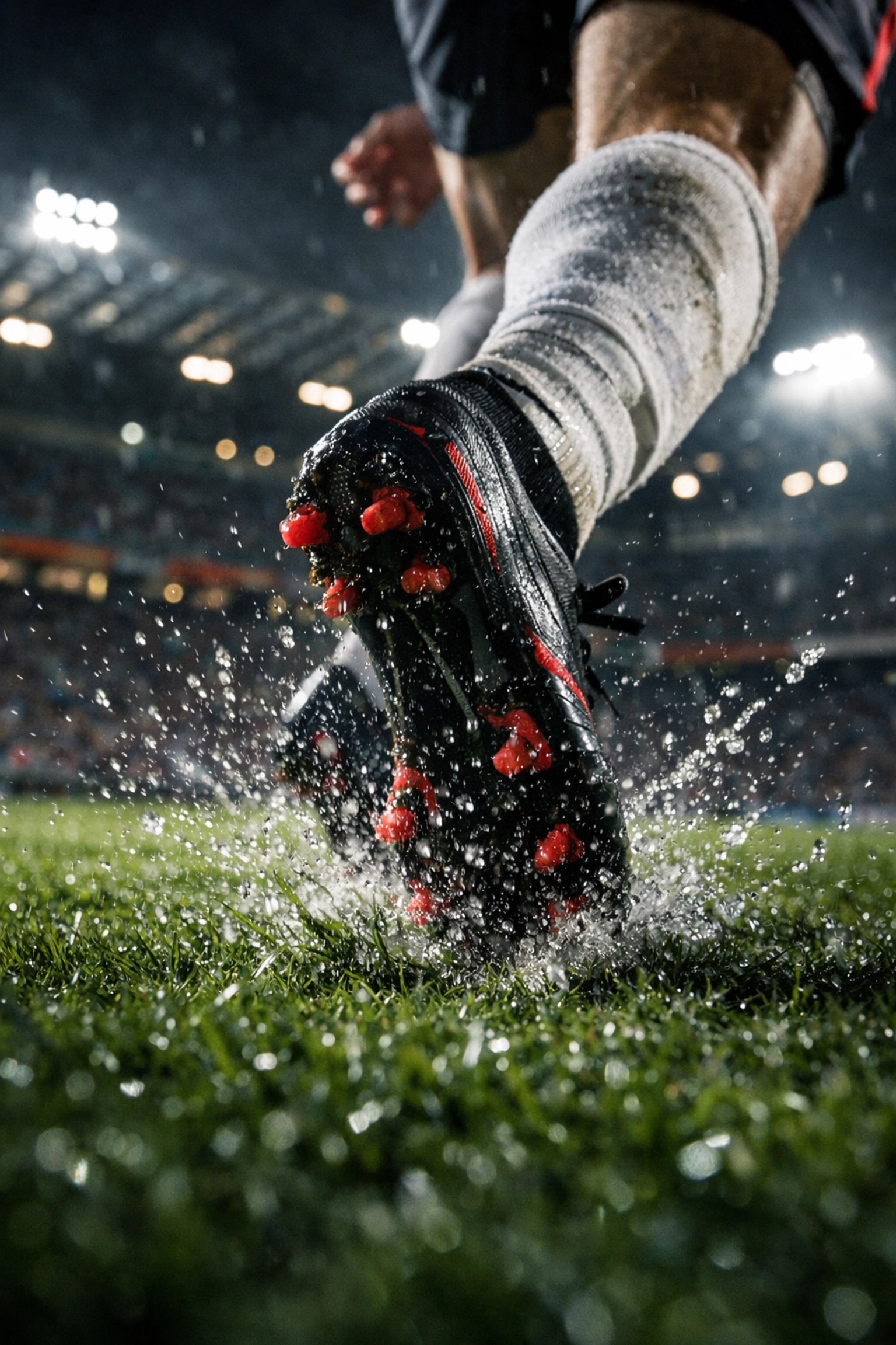 Fußballschuhe auf Rasen während des Champions League Spiels Atalanta gegen Dortmund.