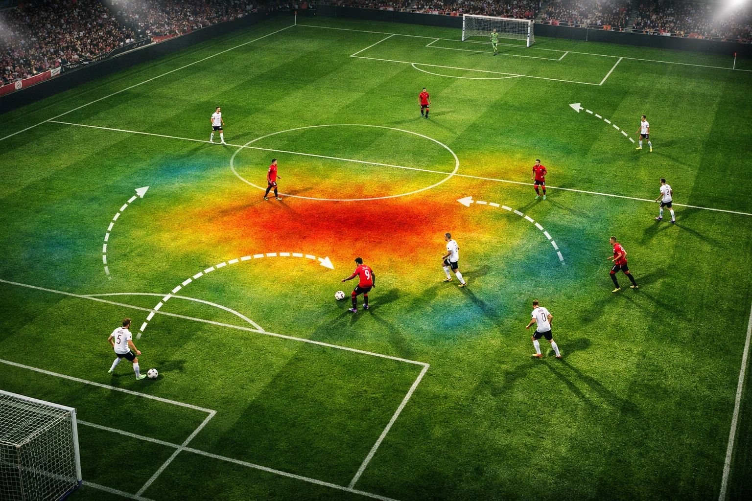 Bundesliga-Stürmer fällt tief ins Mittelfeld zurück für den Spielaufbau während eines Bundesliga-Spiels