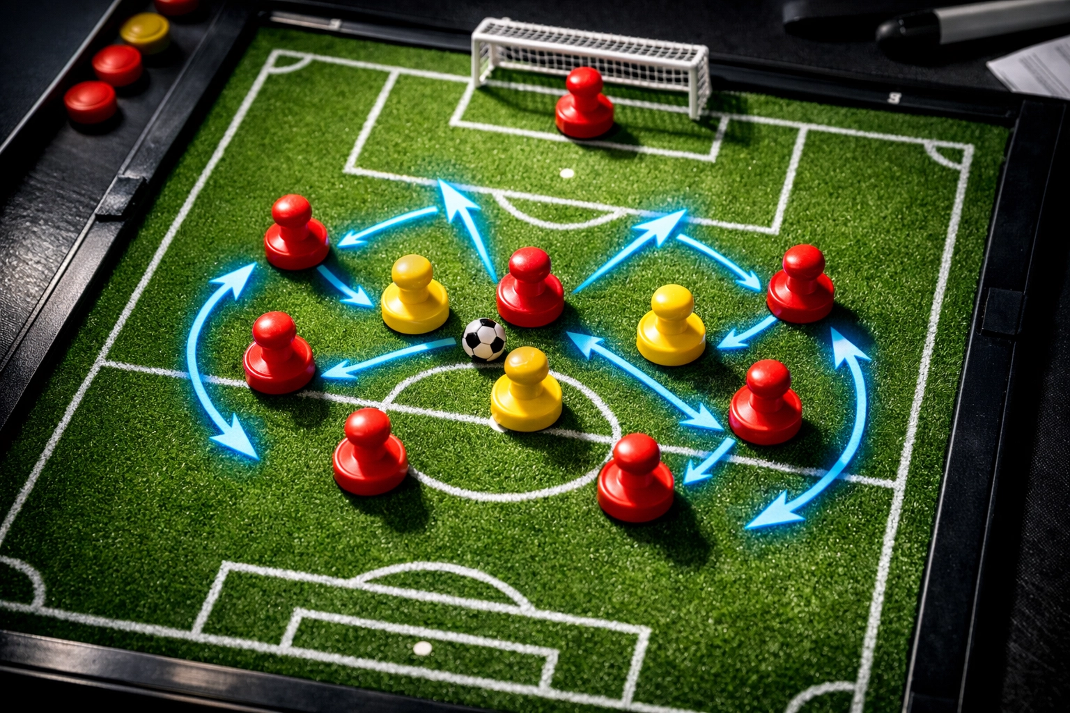 Taktiktafel mit Pressing-Formation für Dortmunds Champions-League-Strategie