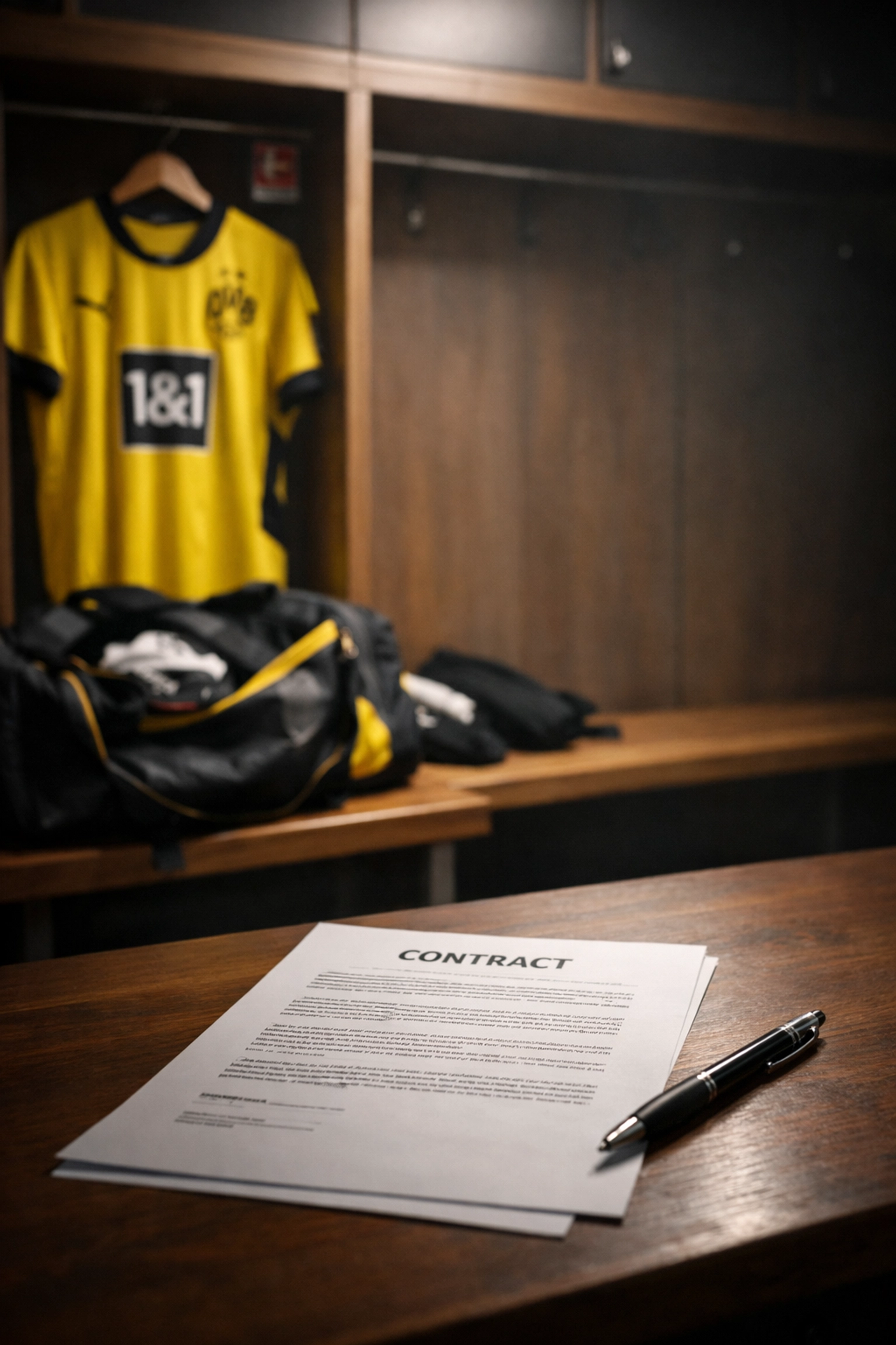 BVB Kabine mit Vertragsdokument symbolisiert Bundesliga Transferentscheidungen