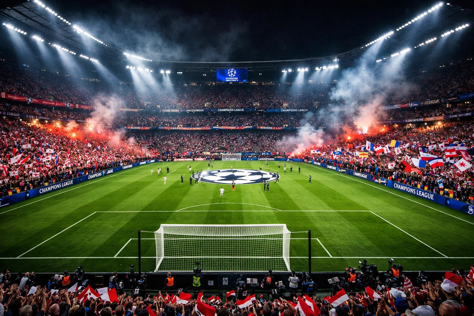 Heimvorteil Champions League Achtelfinale Stadion-Atmosphäre bei Nacht