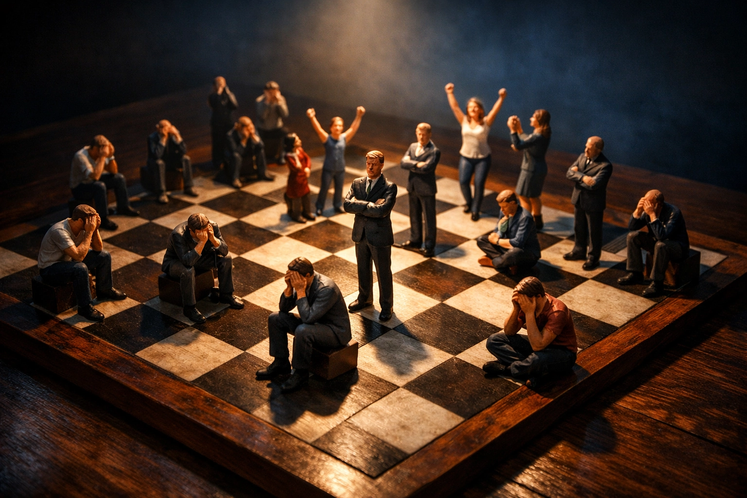 Strategisches Schachbrett symbolisiert psychologische Kontrolle bei Sportwetten-Entscheidungen