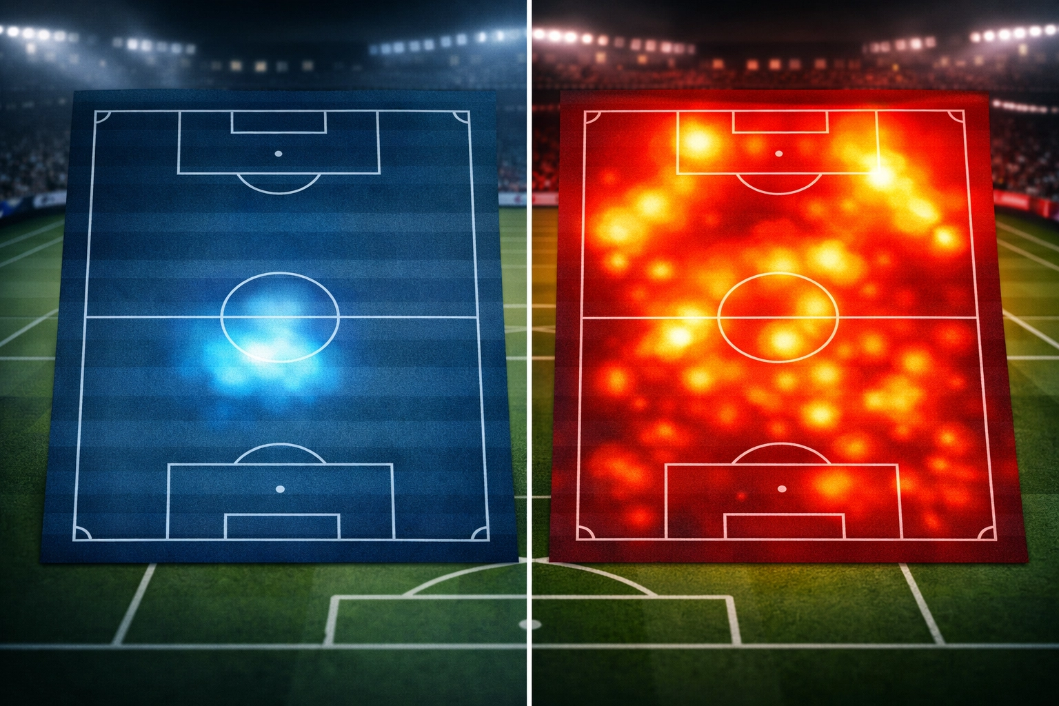 Heat Map Vergleich der gestiegenen Laufleistung bei Leverkusen unter Alonso