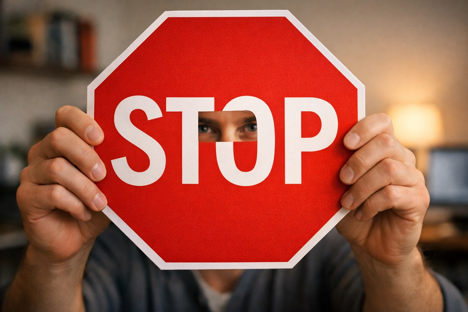 Stop-Loss-Limit beim Bankroll Management: Hände halten Stopp-Schild zur Verlustbegrenzung