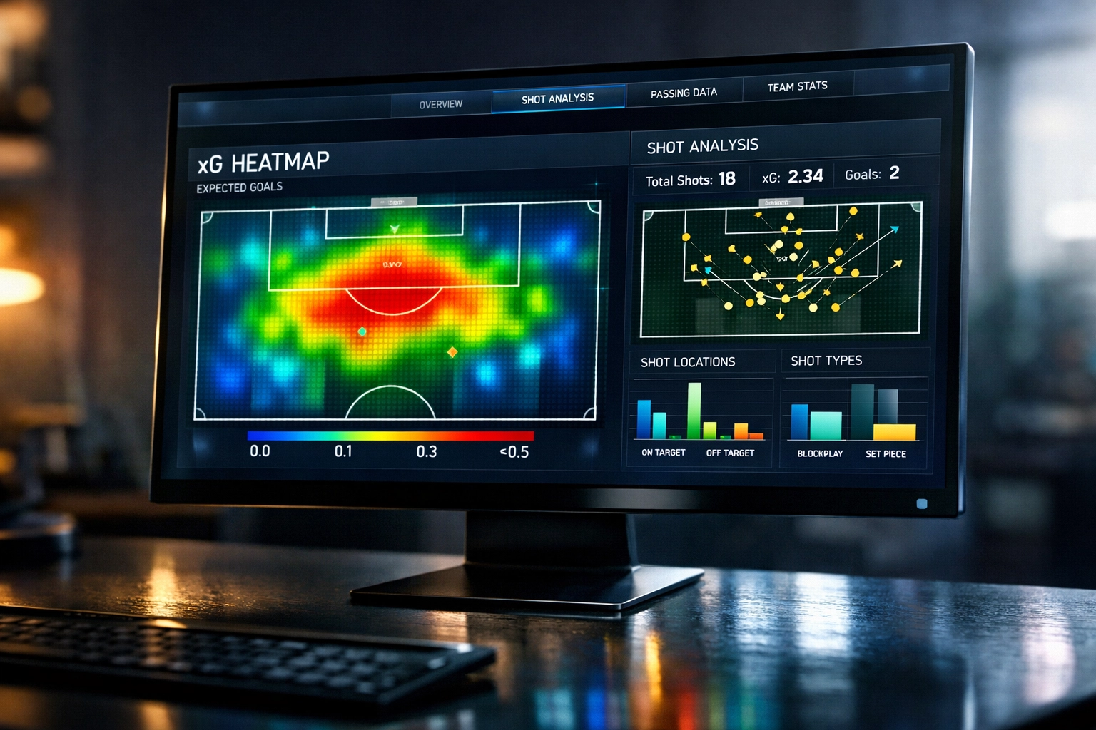xG-Datenanalyse Dashboard mit Expected Goals Heat Maps für Fußball-Wettanalyse