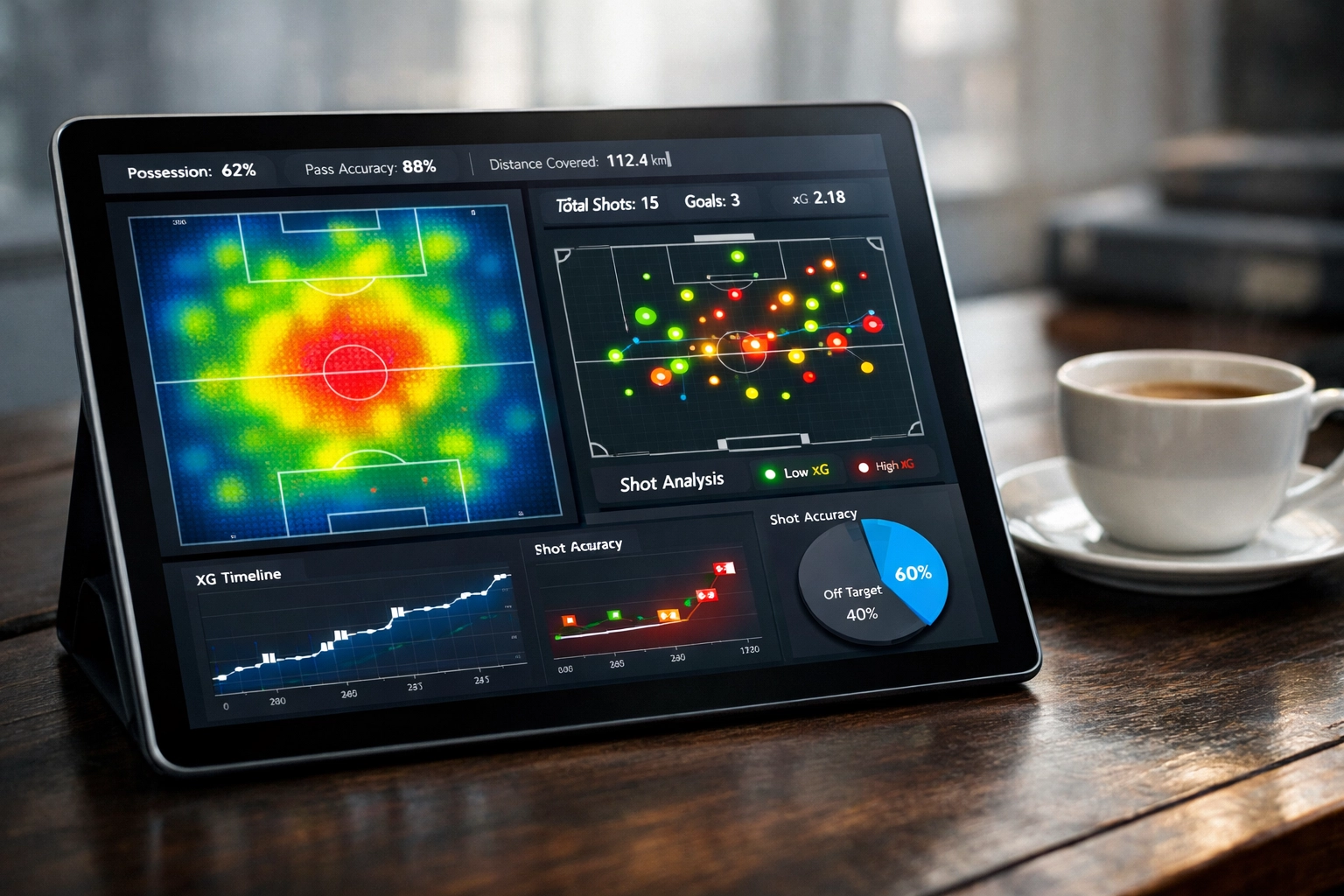 xG-Analyse-Dashboard mit Torchancen und Heatmap für Fußballwetten