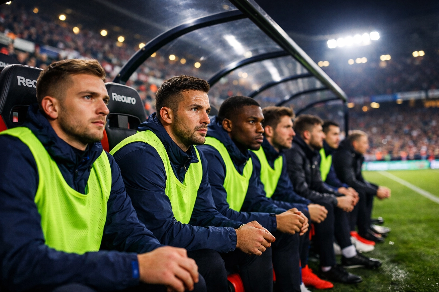 Bundesliga Ersatzspieler auf der Bank als Symbol für Kaderbreite und Rotation im Saisonendspurt.