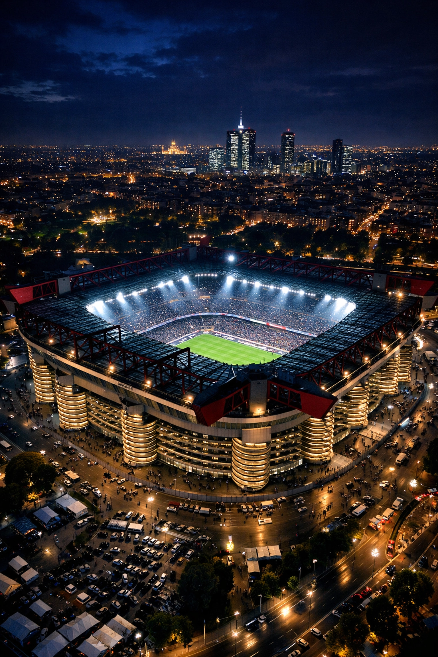 San Siro Stadion Mailand bei Nacht für Inter Mailand gegen Juventus Turin