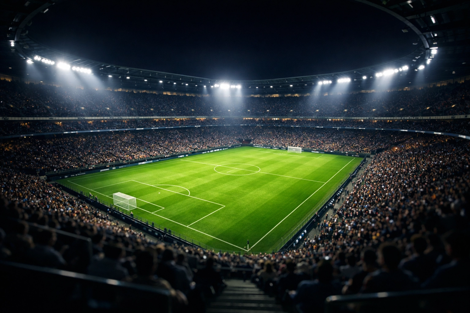 Blick in ein hell erleuchtetes Fußballstadion für die Premier League Prognose am 01.03.2026.